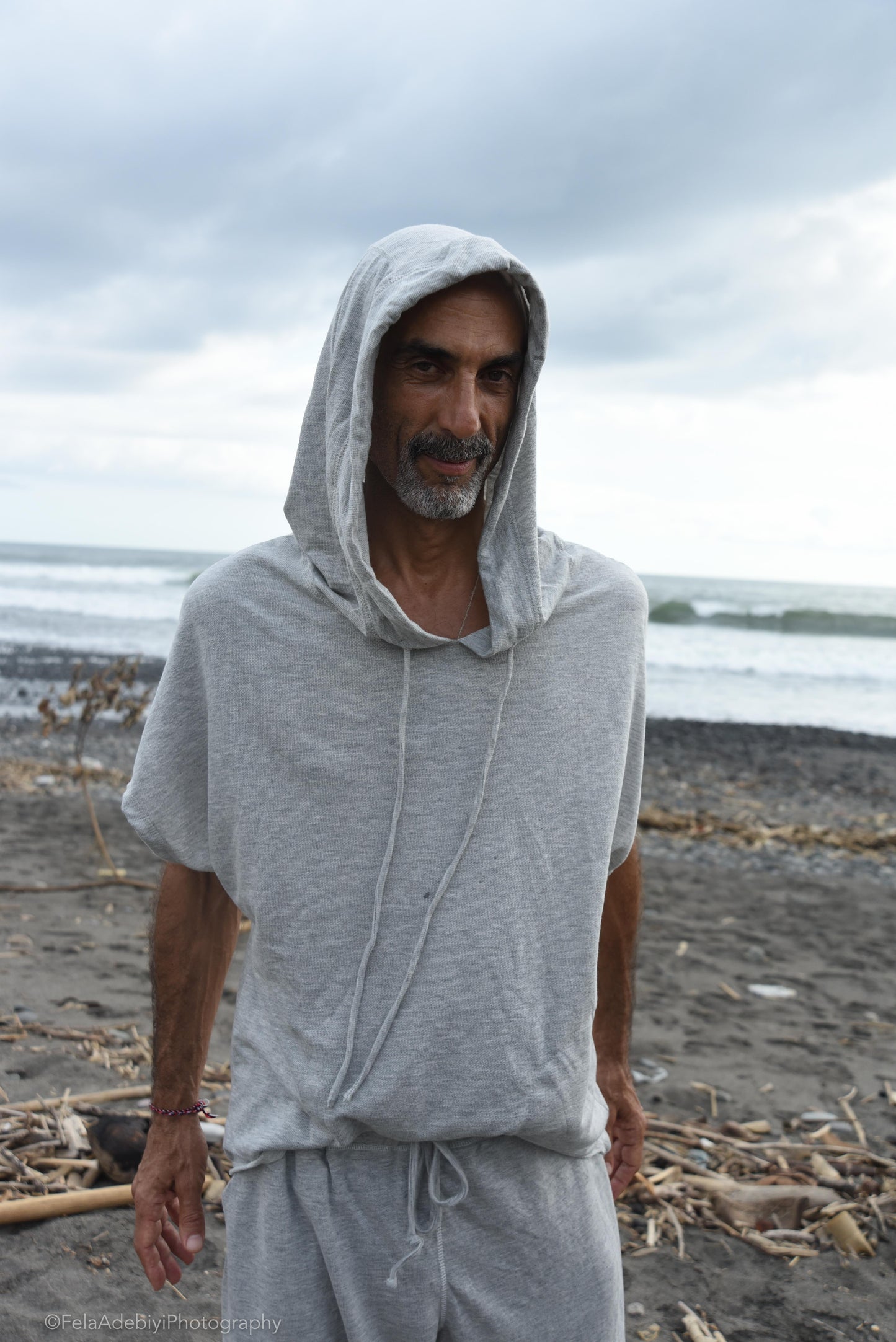 KETSU Men's Short Sleeve Hoodie, Organic Cotton Hooded Sweater, Cowl Neck Sweatshirt, Handmade Tribal Hoodie, Urban Clothing, Workout