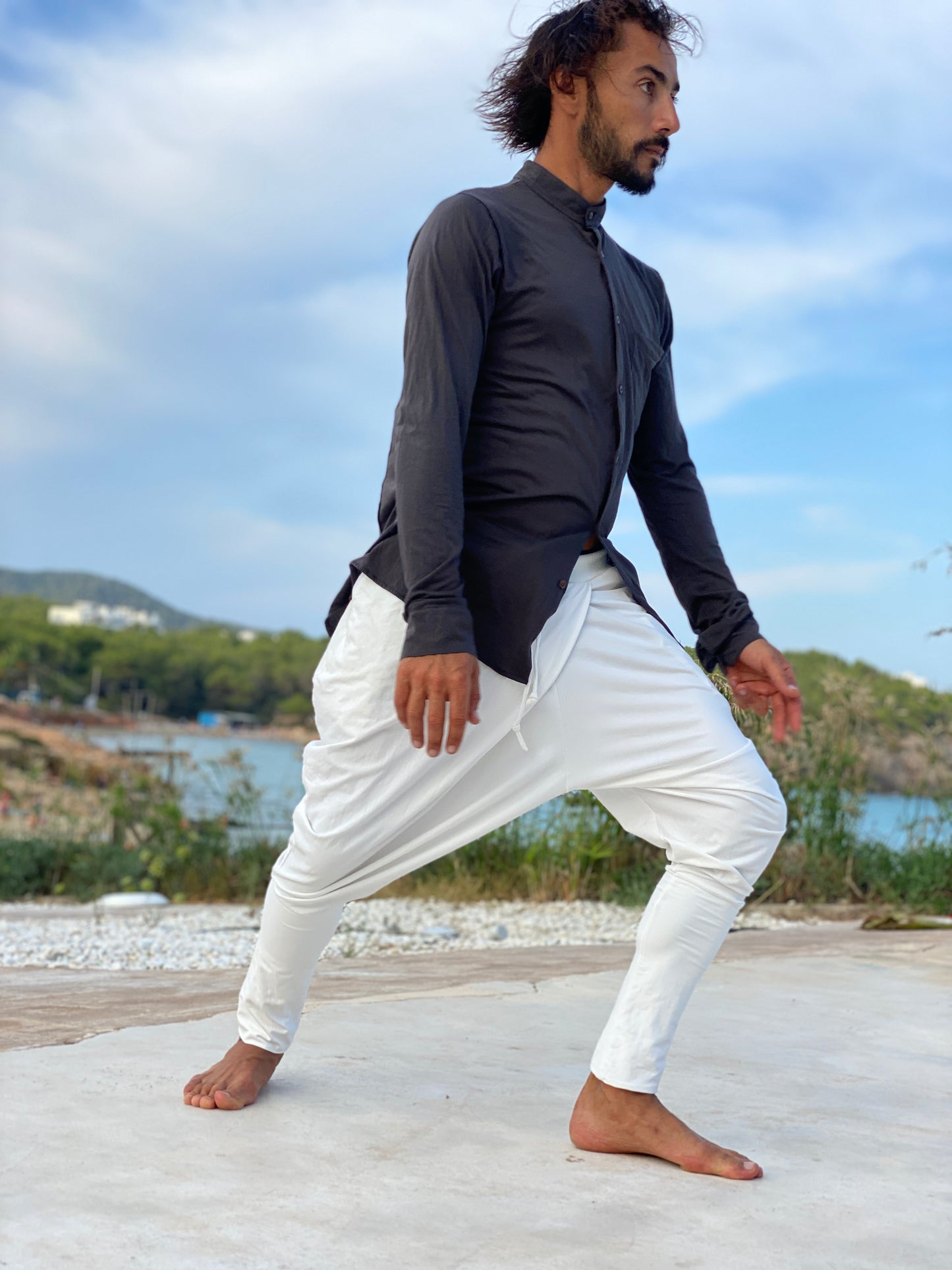 AKIO Men's cotton shirt with removable collar, long sleeve slim fit shirt male Designer casual shirt fine cotton longline plain shirt men