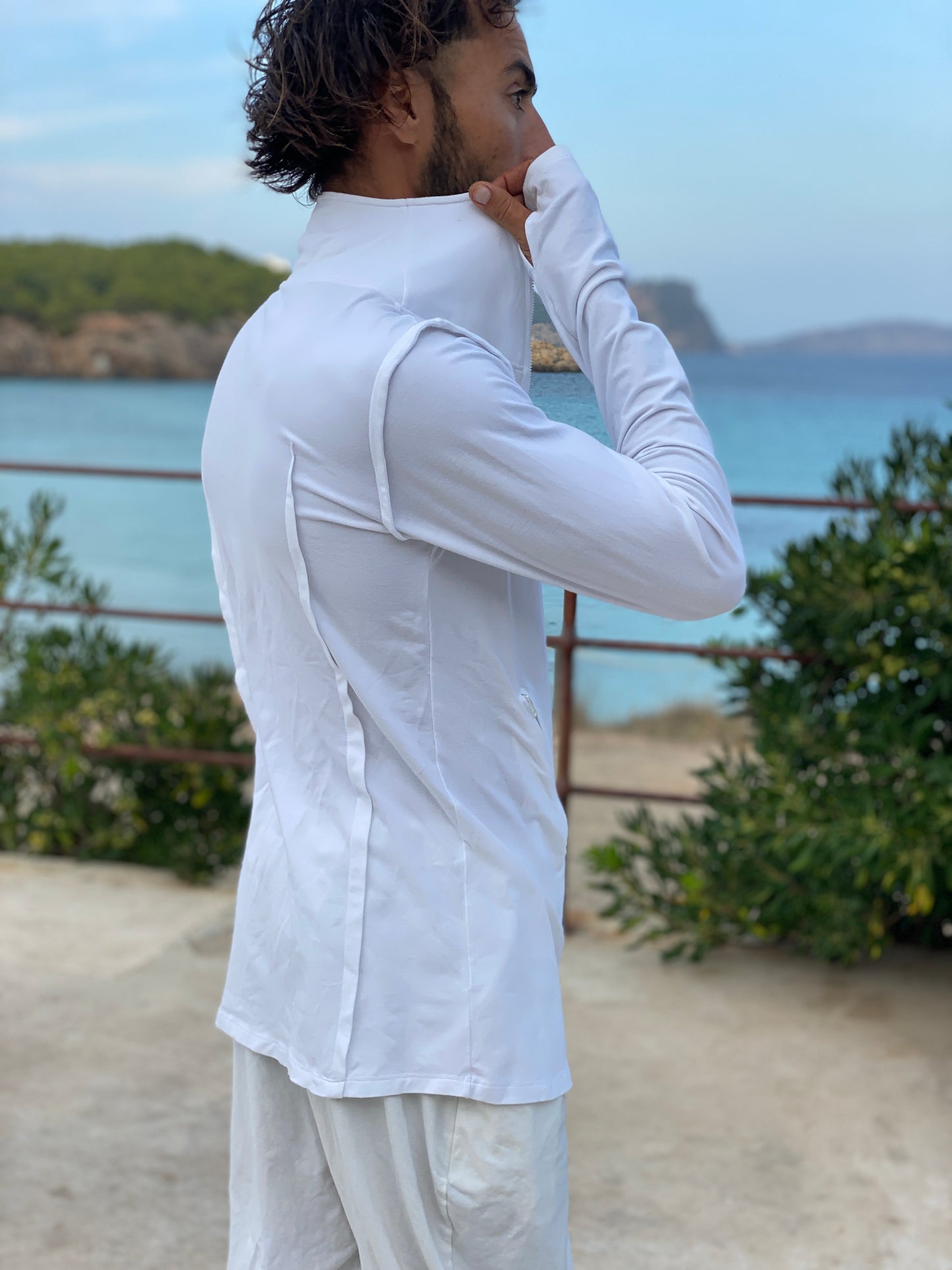 SETORU White Hoodie Men Extra Long Sleeve Zipper Turtle Neck Sweatshirt Avant garde Cyberpunk Festival Futuristic cloth