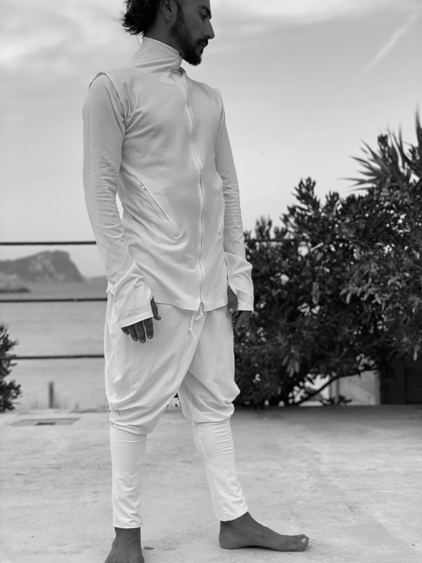SETORU White Hoodie Men Extra Long Sleeve Zipper Turtle Neck Sweatshirt Avant garde Cyberpunk Festival Futuristic cloth