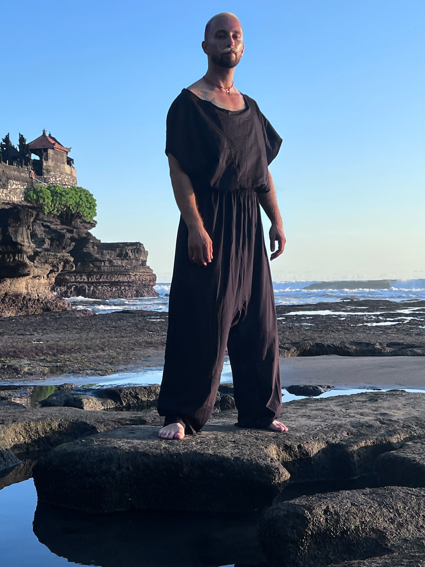 Men’s Cotton Jumpsuit HARUKI – Sleeveless, Drop Crotch, Minimalist Burning Man Style