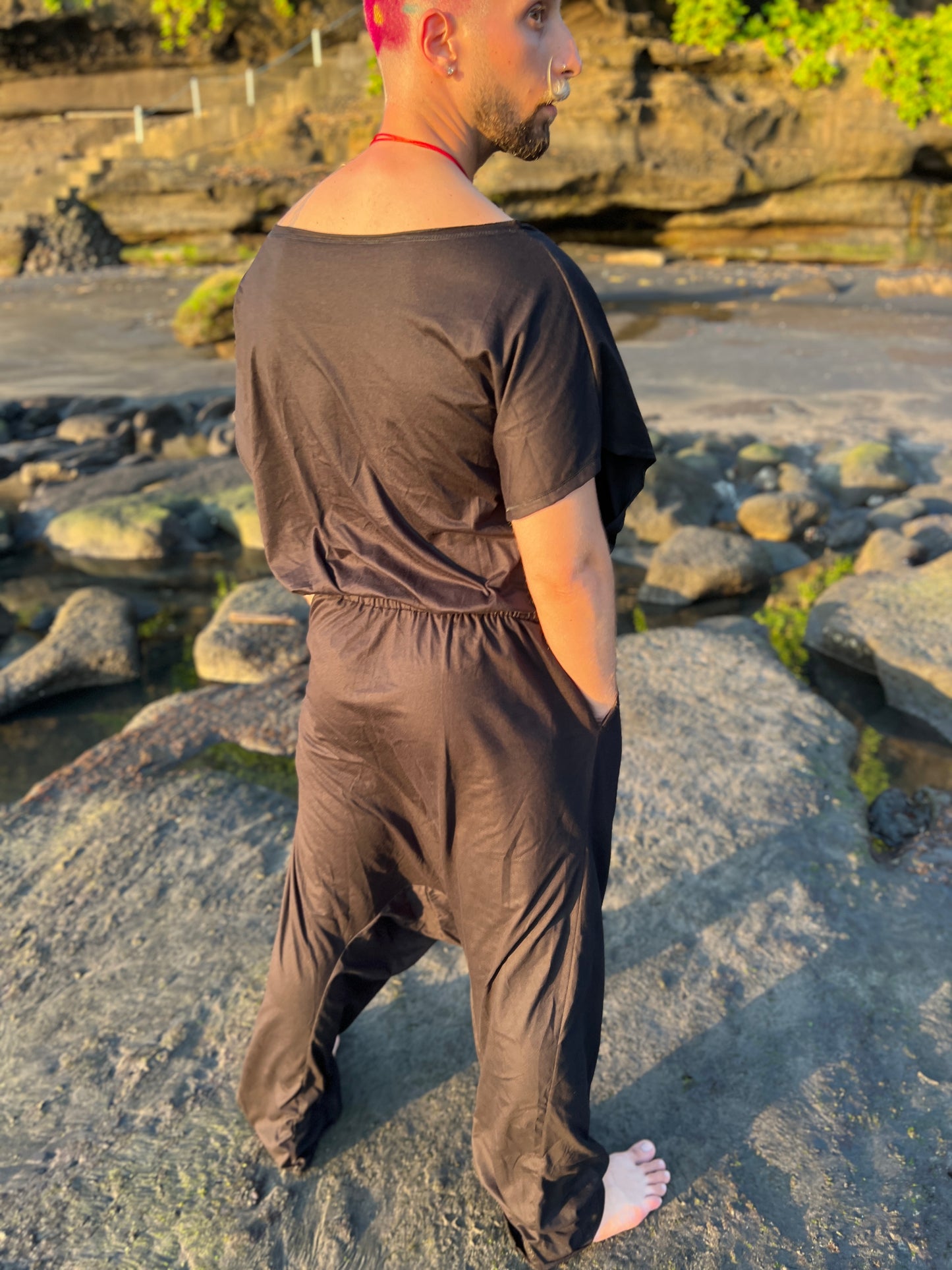 Men’s Cotton Jumpsuit HARUKI – Sleeveless, Drop Crotch, Minimalist Burning Man Style