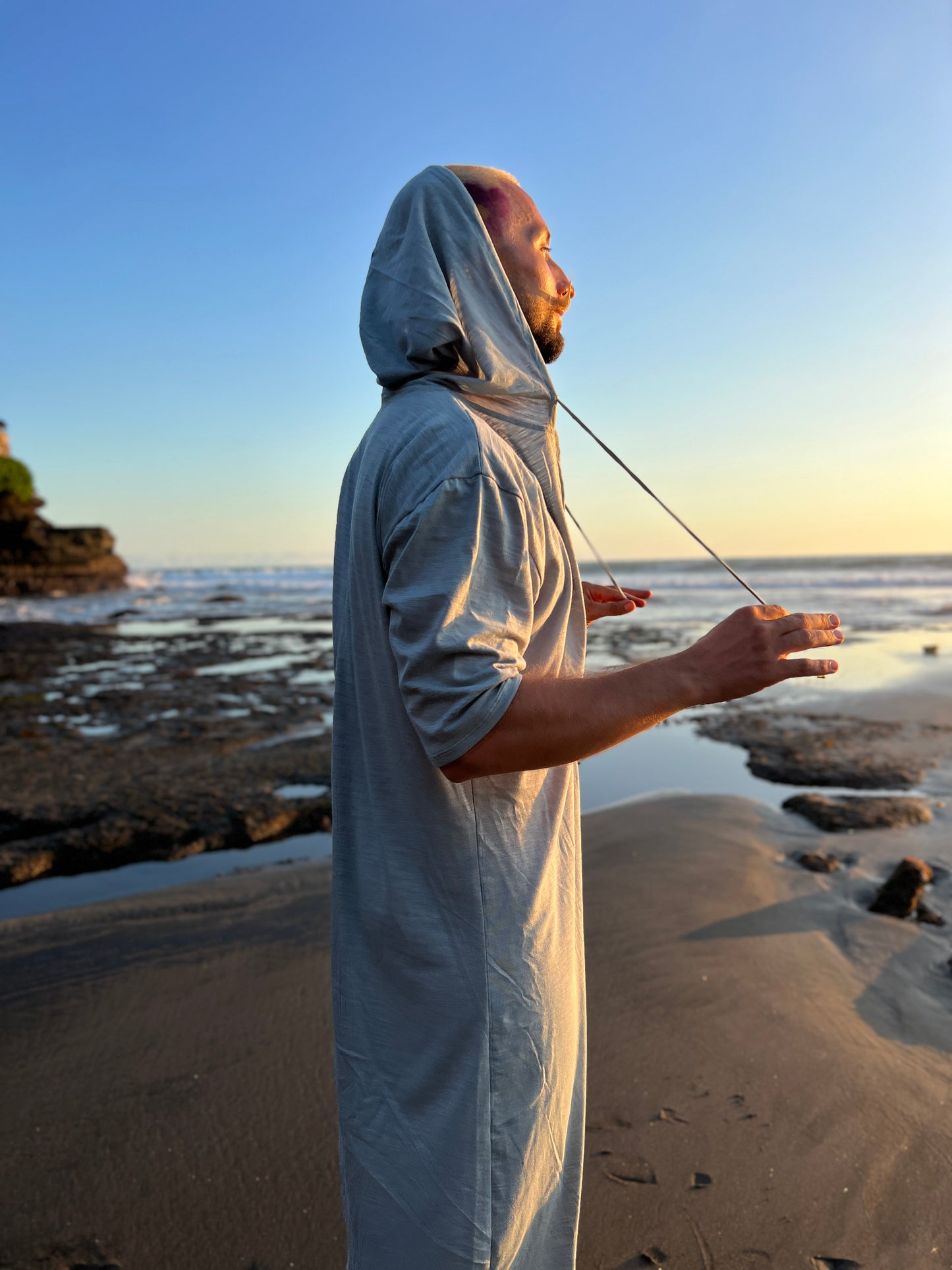 Cotton Summer Jumpsuit for Men RIKU, Lightweight Overall,Cropped Pants, Hooded, Minimalist Burning Man Style