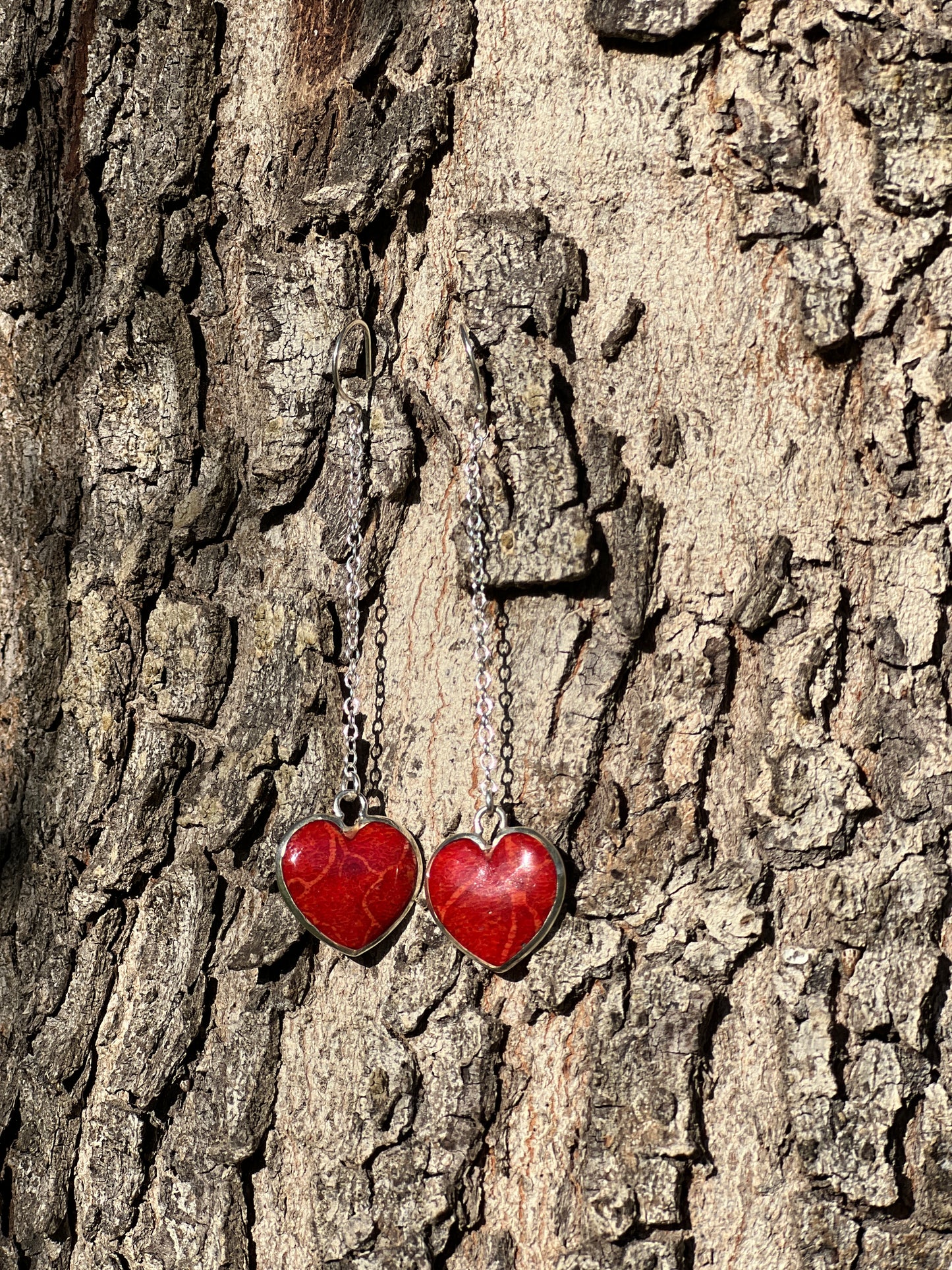Akari – Silver & Red Coral Heart Earrings, Handmade in Bali