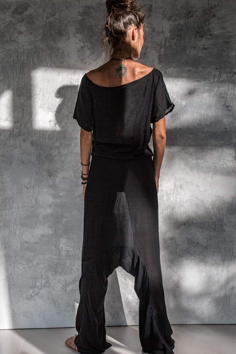 ERI Loose Black Jumpsuit Woman overalls Drop Crotch Pants Harem Jumpsuit With Pockets Unique Clothes Casual Jampsuit Woman Oversized Romper