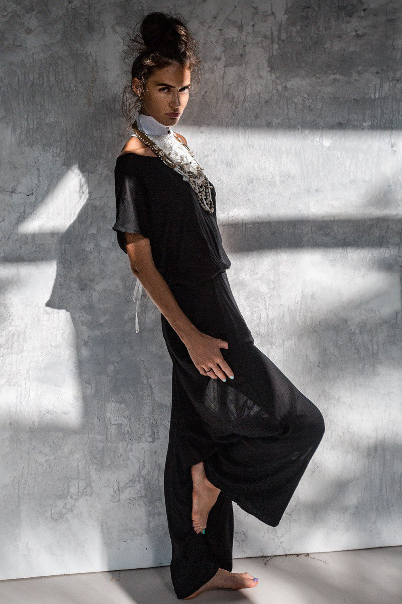 ERI Loose Black Jumpsuit Woman overalls Drop Crotch Pants Harem Jumpsuit With Pockets Unique Clothes Casual Jampsuit Woman Oversized Romper