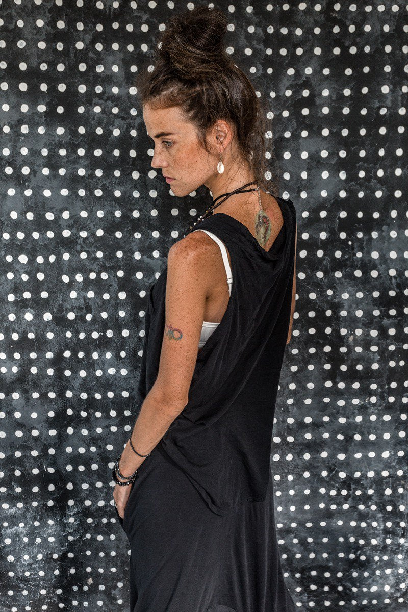 EMIKO Black cotton bodysuit 2 pieces: drop crotch haram pants and tank top cotton yoga long pants women black boho bodysuit loose bodysuit