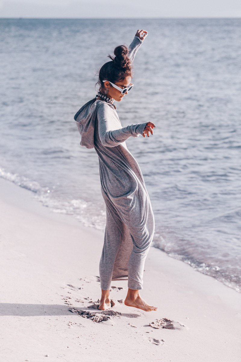 HARUKI Soft Organic Cotton Long Sleeve Dress,Unique Dresses for Women,Off Shoulder Hooded Dress,Autumn Dress Women Sweatshirt Dress