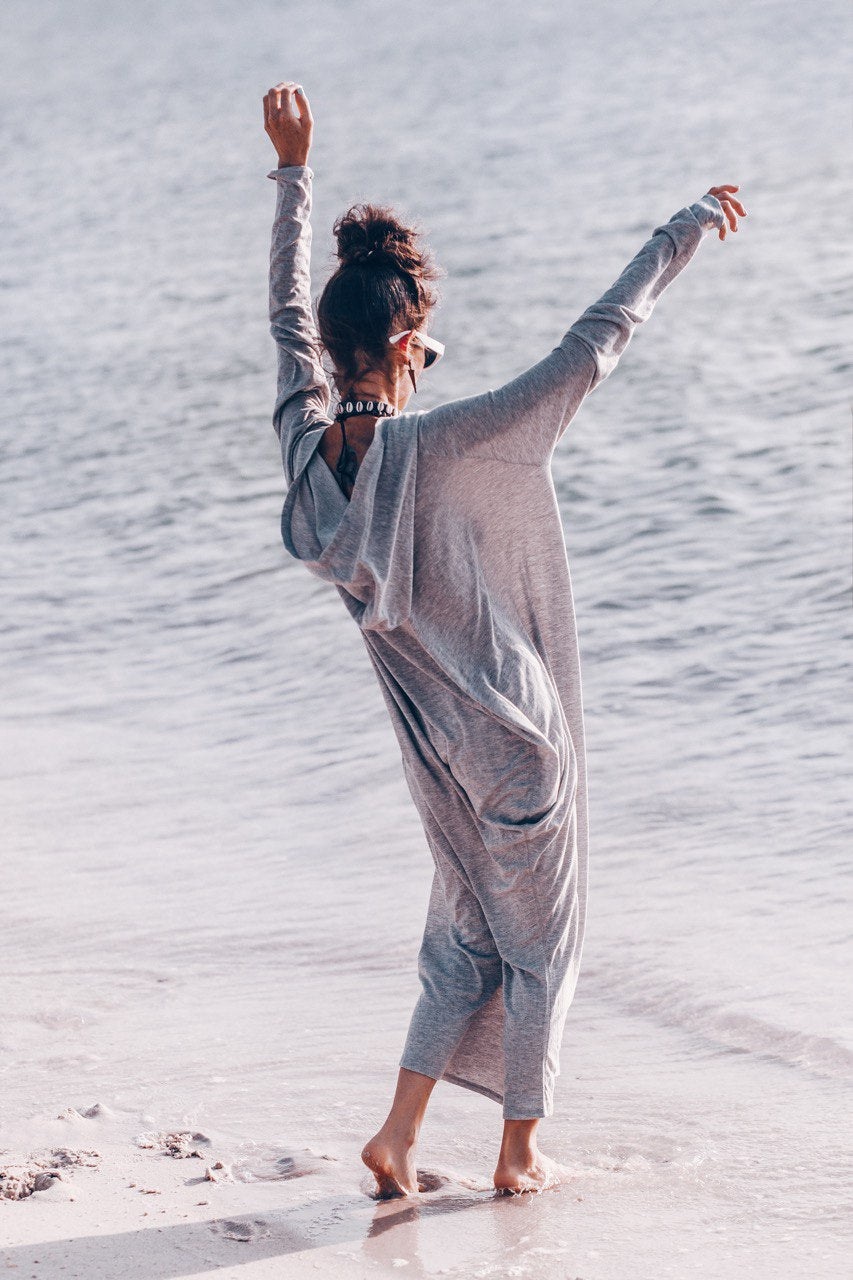 HARUKI Soft Organic Cotton Long Sleeve Dress,Unique Dresses for Women,Off Shoulder Hooded Dress,Autumn Dress Women Sweatshirt Dress
