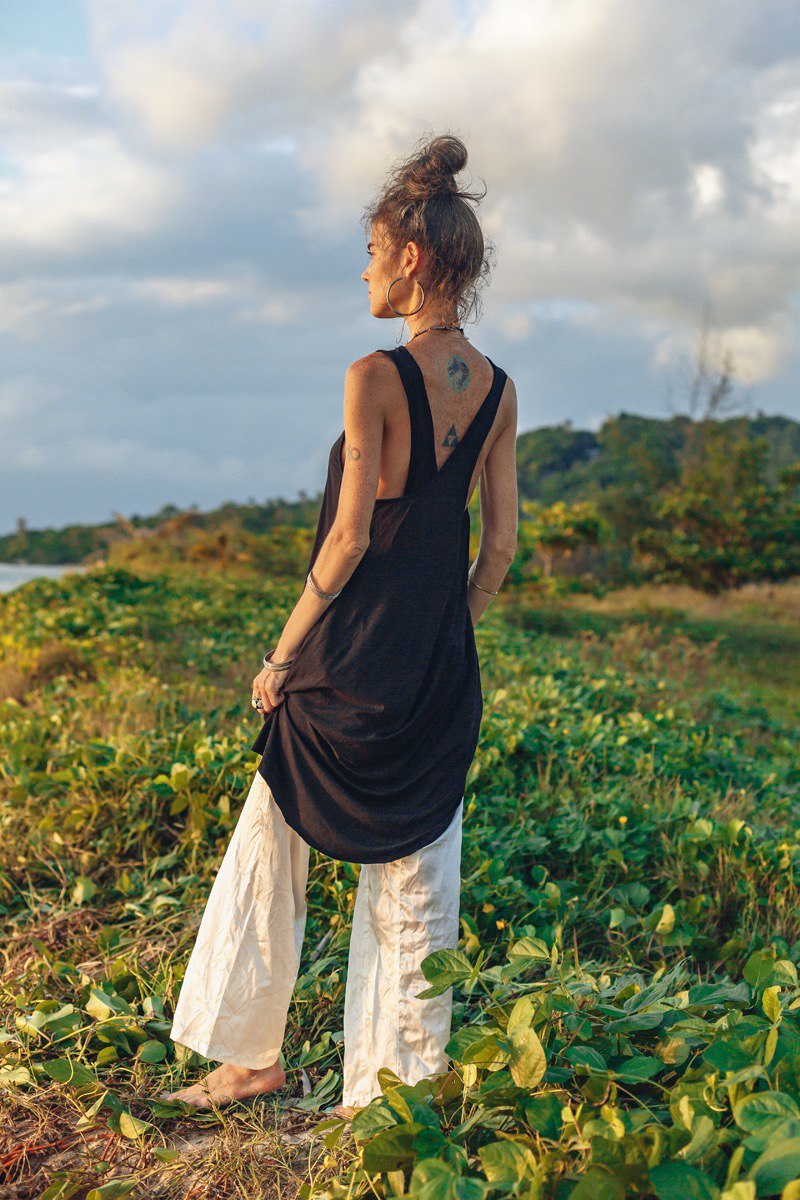 RAN Black Cocktail Tunic Dress Women Sexy Tribal Minimal Dress Black Tunic Sleeveless Goddess Dress Backless Maxi Tunic Tank