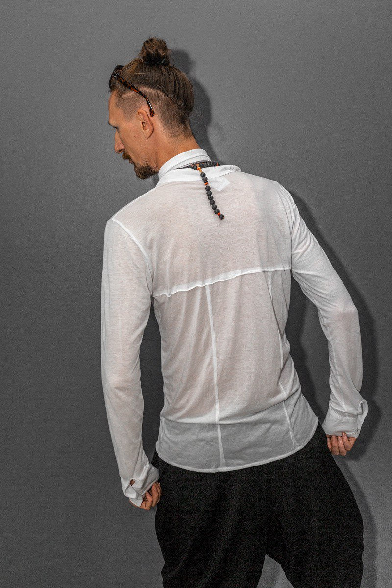 AKIO Men's cotton shirt with removable collar, long sleeve slim fit shirt male Designer casual shirt fine cotton longline plain shirt men