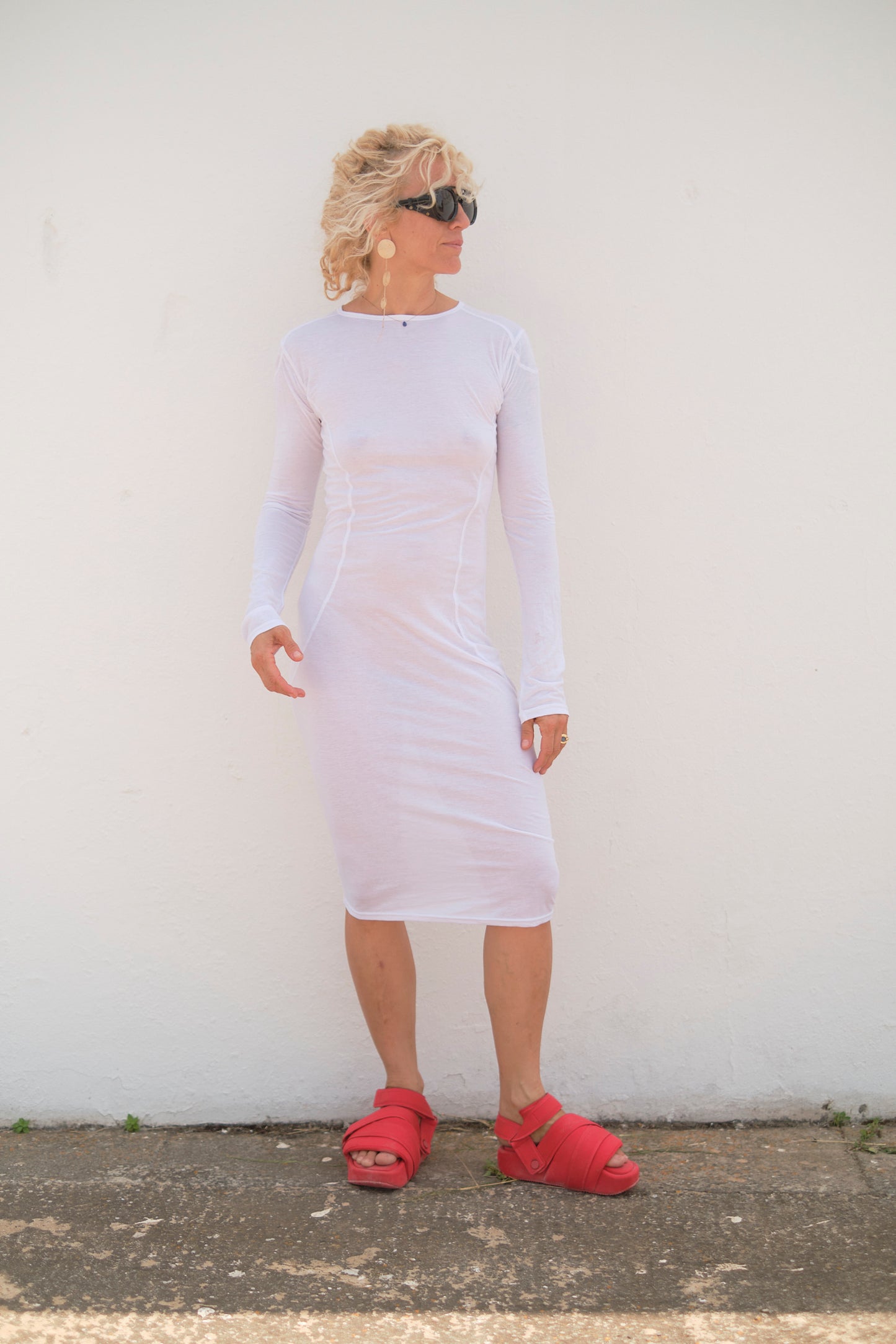 YUKI – Suprima Cotton Long-Sleeve Dress – White