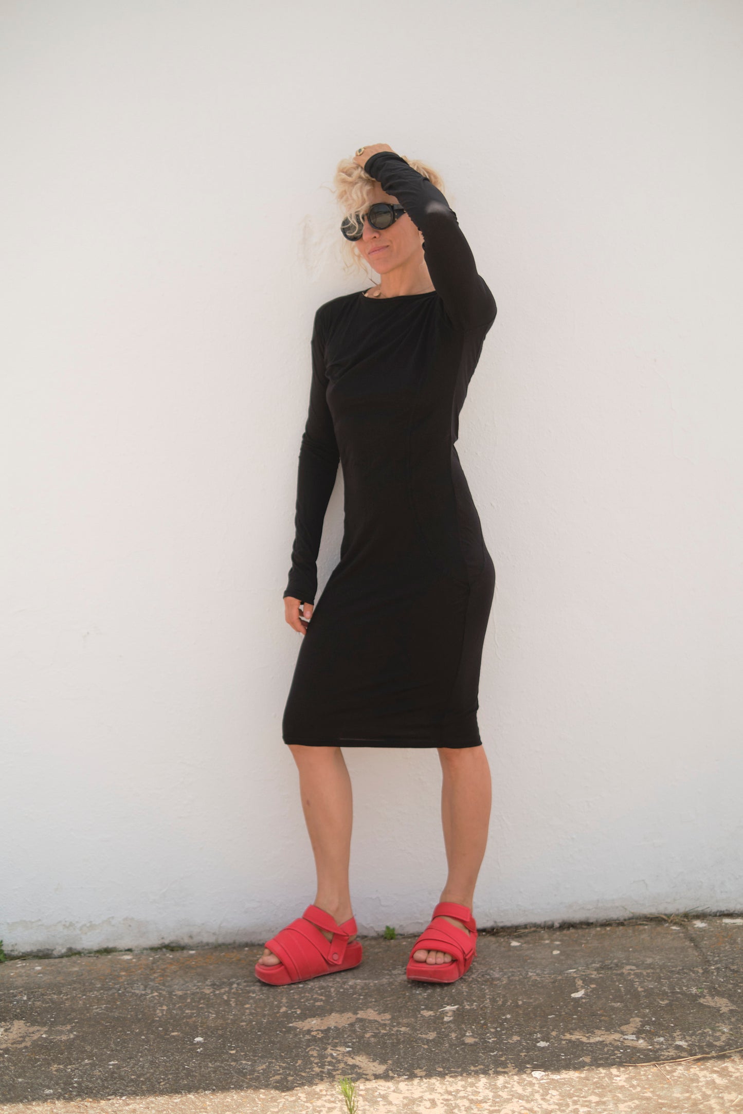YUKI – Suprima Cotton Long-Sleeve Unique Design Dress – Black