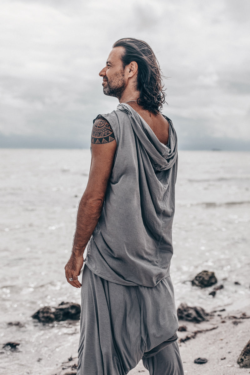 HIKERU men's white HOODIE, loose comfortable streetwear, light hooded shirt, cowl neck hoodie, Cool festival hoodie