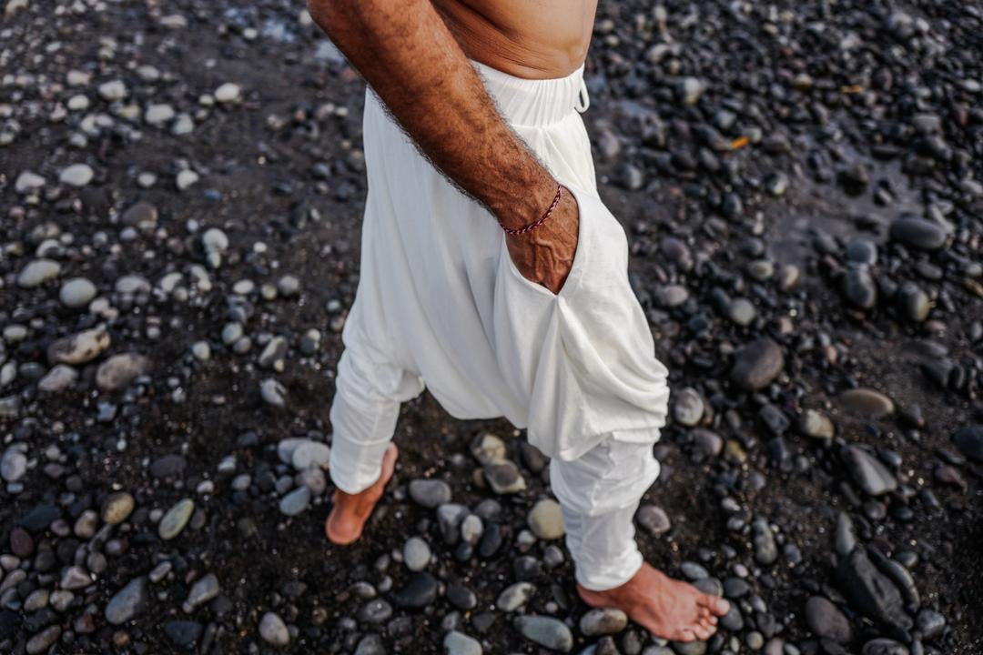KOICHI Cotton Drop Crotch Pants, Men Yoga Harem Pants with Pockets, Burning Man Clothing, Baggy Wide Leg Pants Men, Dance Wrap Pants Yoga Outfit