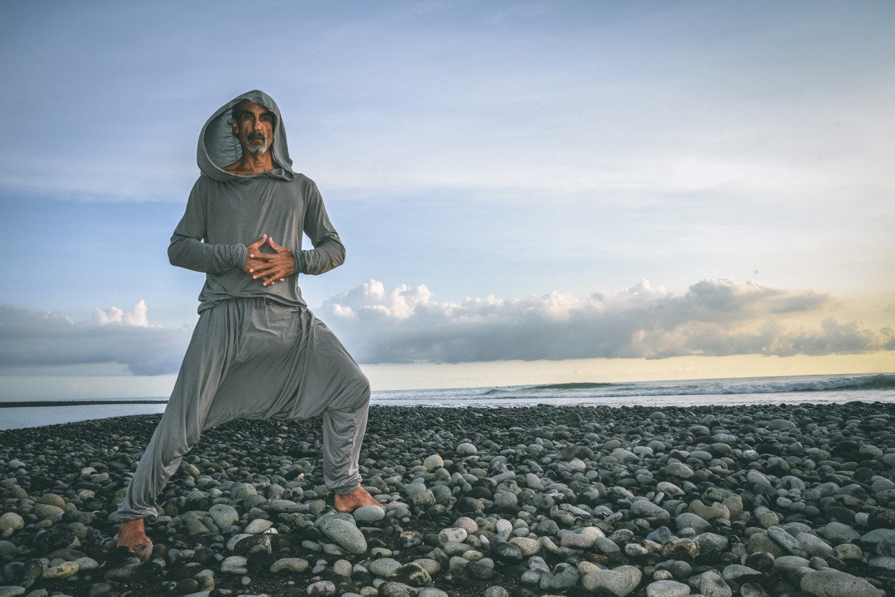 KOICHI Cotton Drop Crotch Pants, Men Yoga Harem Pants with Pockets, Burning Man Clothing, Baggy Wide Leg Pants Men, Dance Wrap Pants Yoga Outfit