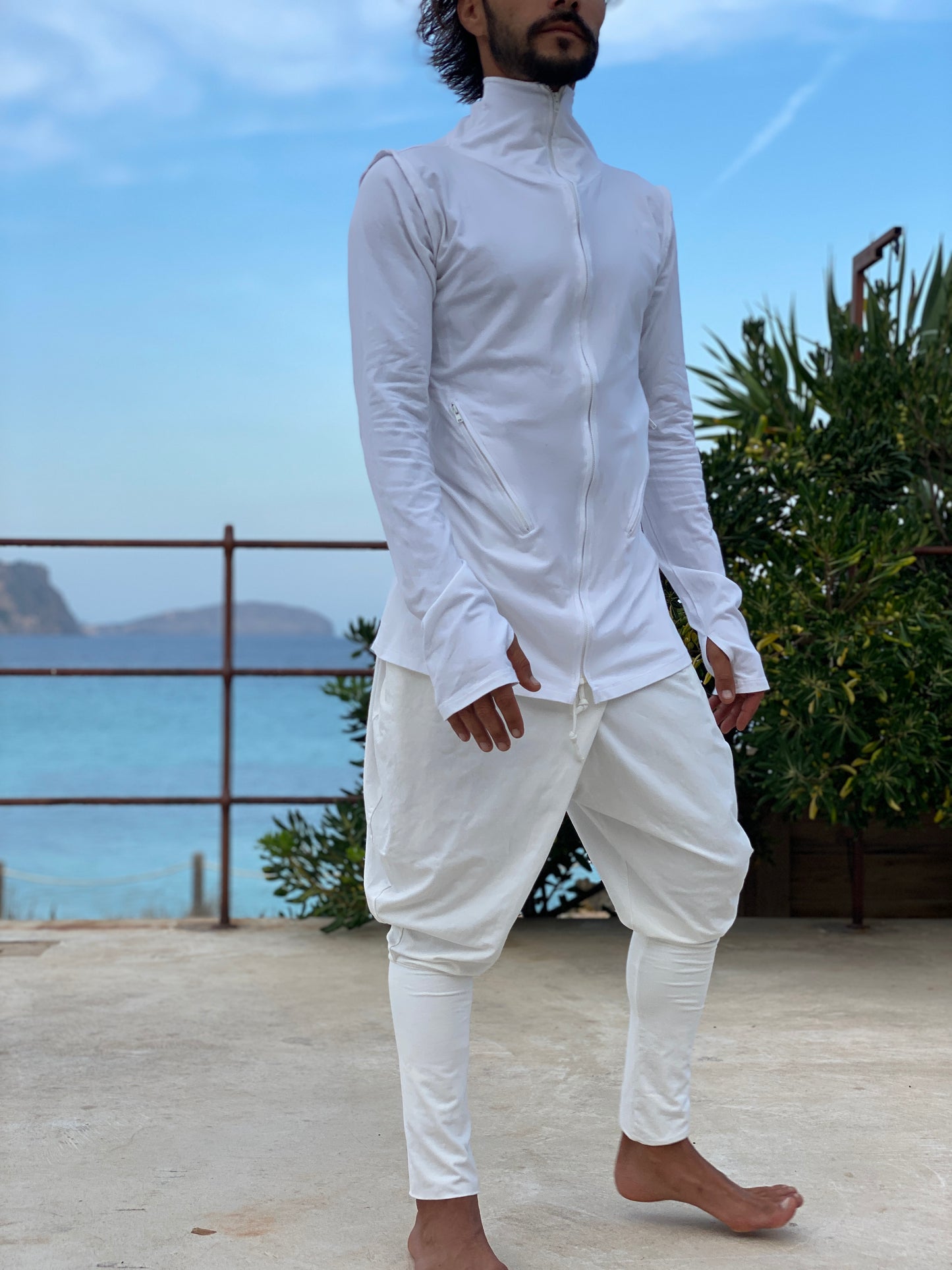 SETORU White Hoodie Men Extra Long Sleeve Zipper Turtle Neck Sweatshirt Avant garde Cyberpunk Festival Futuristic cloth
