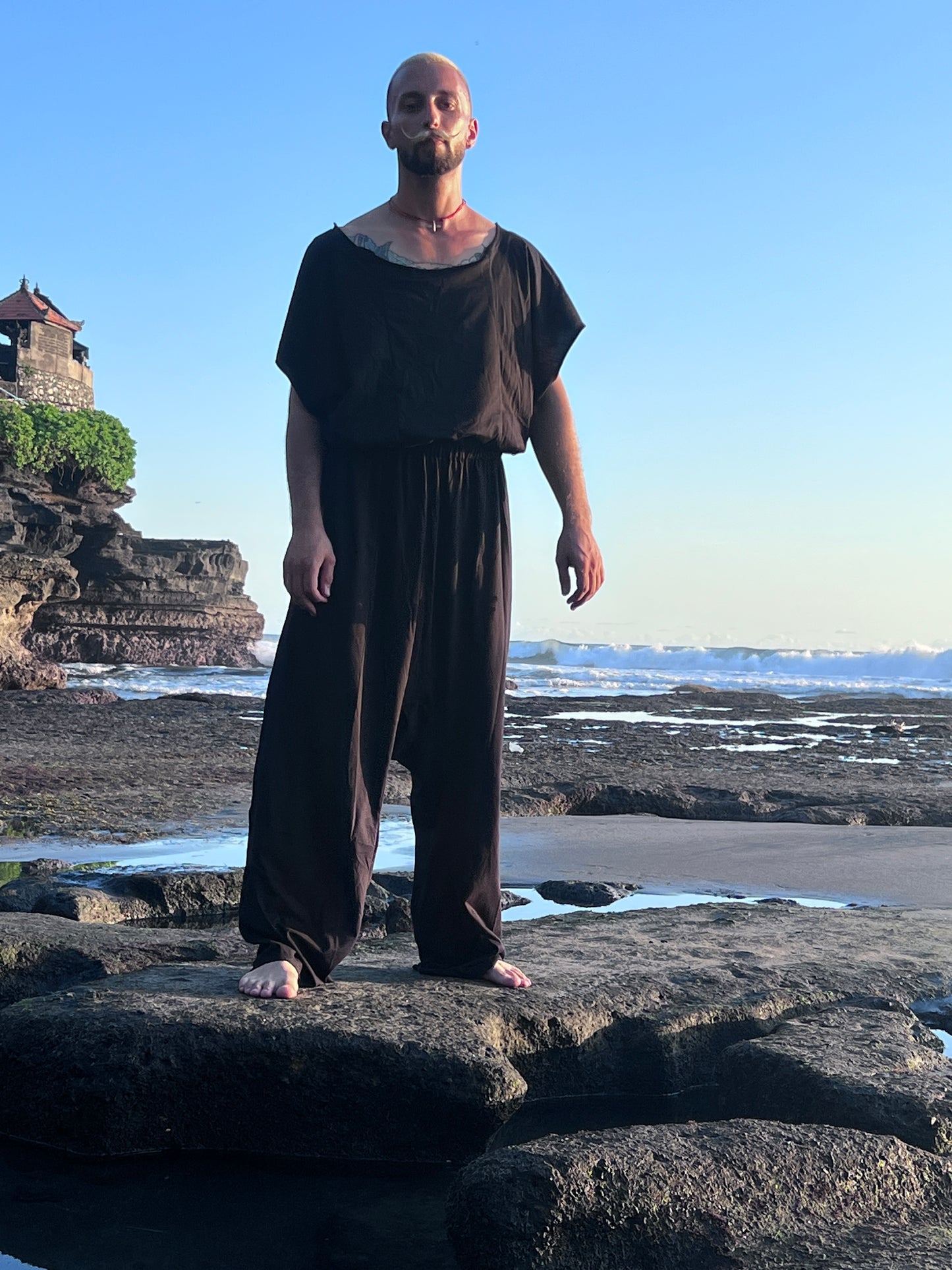 Men’s Cotton Jumpsuit  HARUKI – Sleeveless, Drop Crotch, Minimalist Burning Man Style