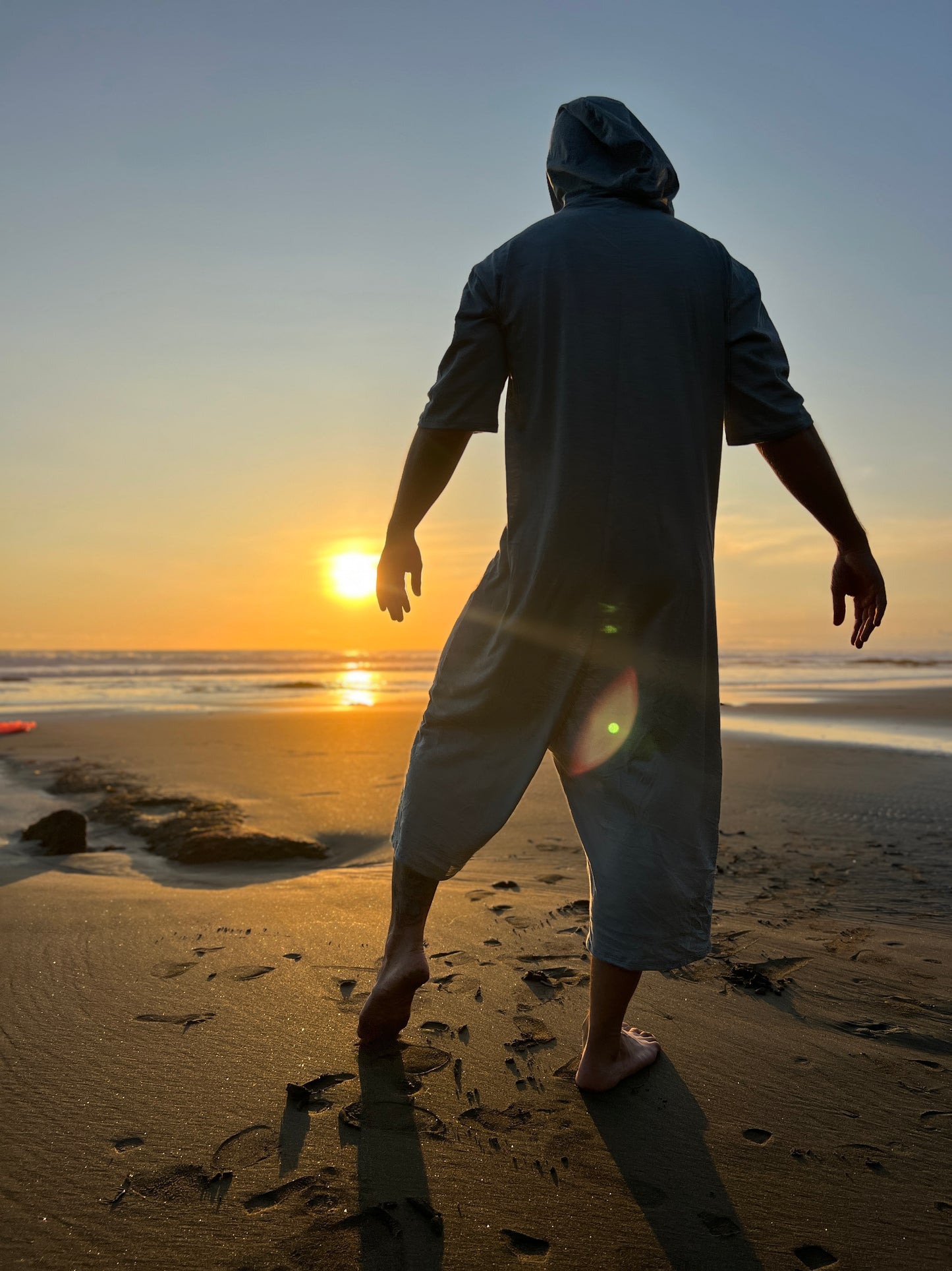 Cotton Summer Jumpsuit for Men RIKU, Lightweight Overall,Cropped Pants, Hooded, Minimalist Burning Man Style