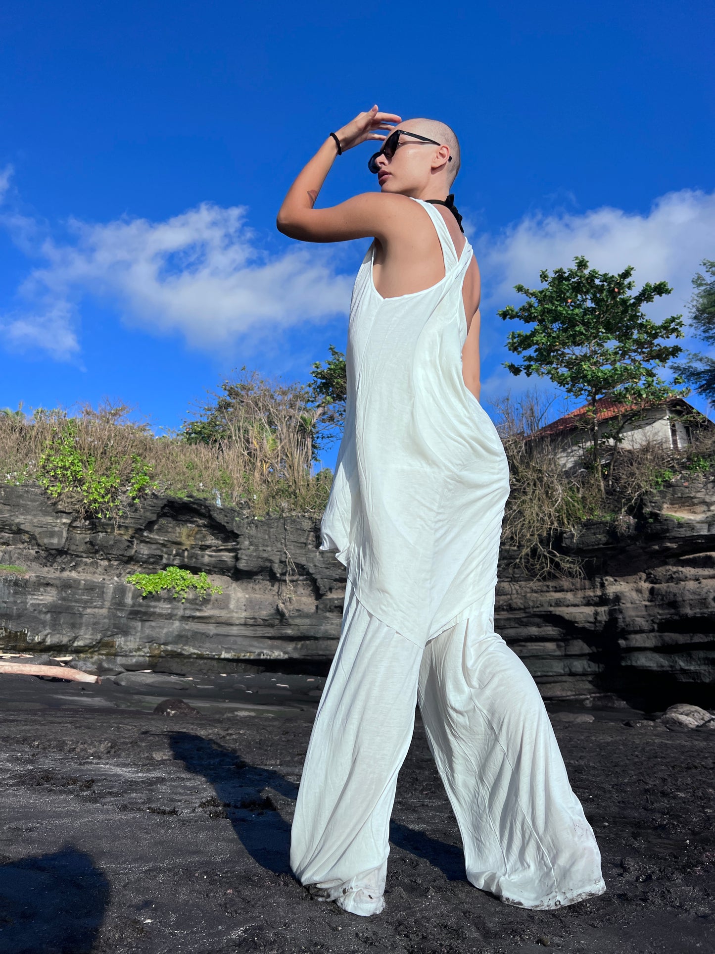 RAN Off-White Cocktail Tunic Dress Women Sexy Tribal Minimal Dress Off-White Tunic Sleeveless Goddess Dress Backless Maxi Tunic Tank