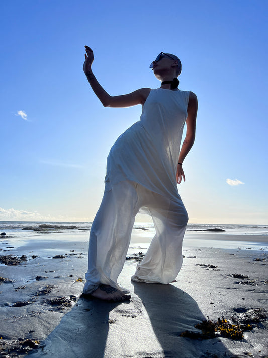 RAN Off-White Cocktail Tunic Dress Women Sexy Tribal Minimal Dress Off-White Tunic Sleeveless Goddess Dress Backless Maxi Tunic Tank