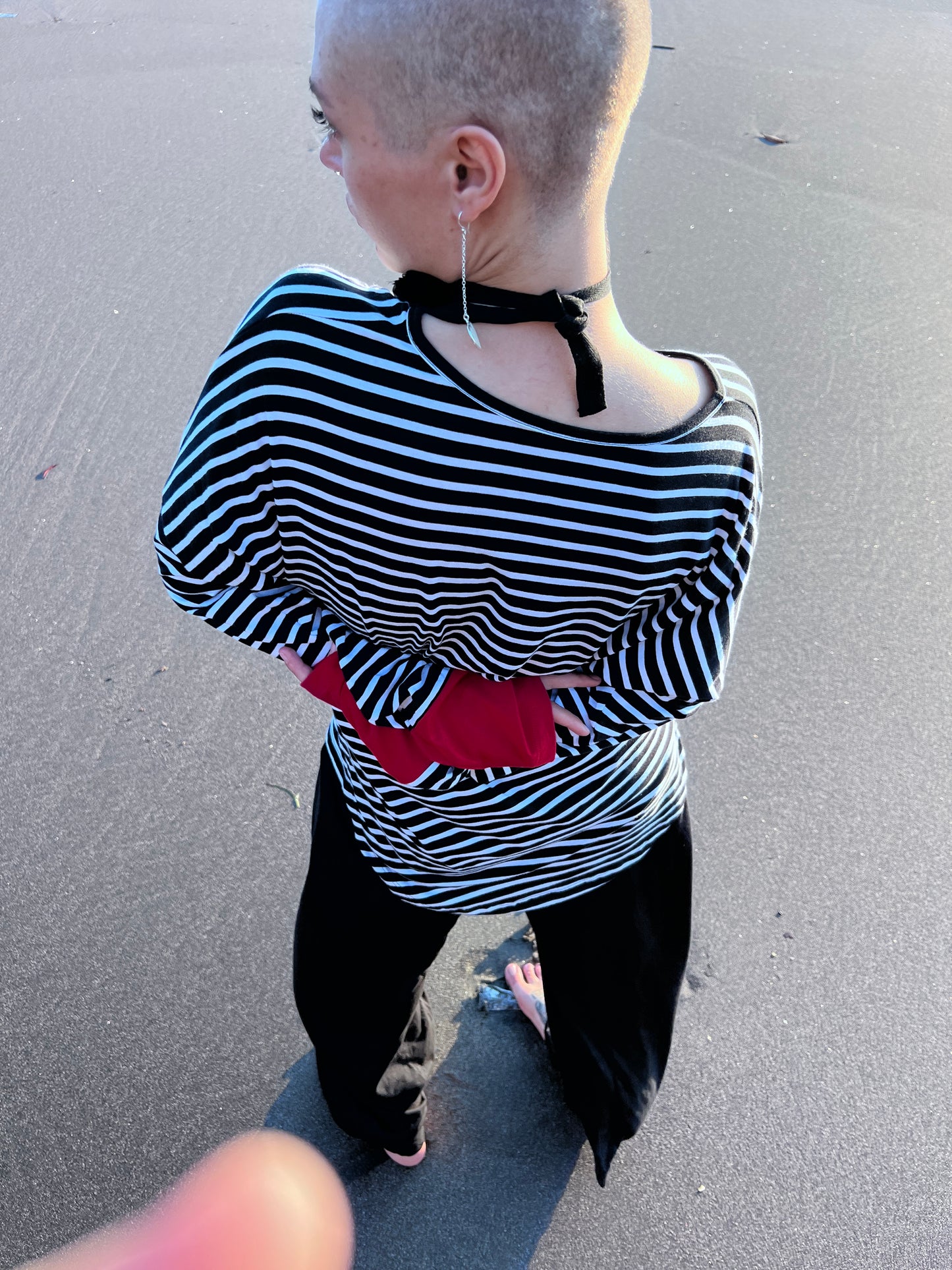 SOUTA- Striped Unisex Sweatshirt with Red Cuffs