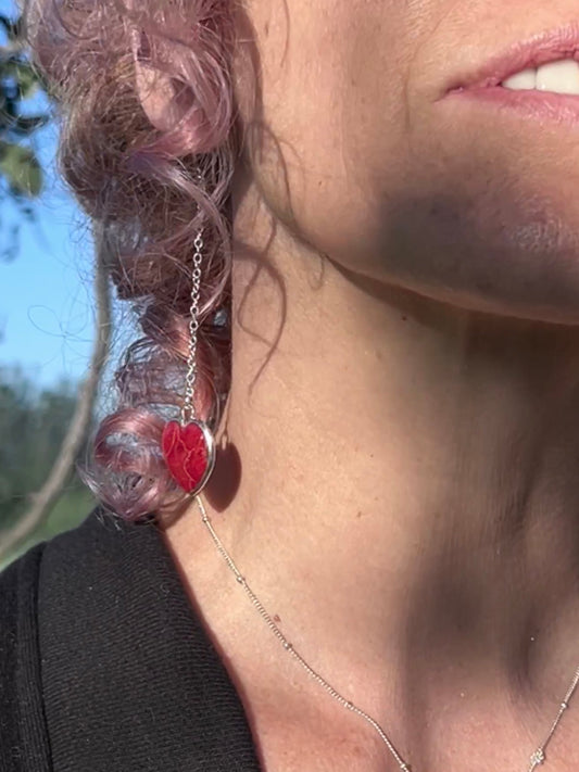 Akari – Silver & Red Coral Heart Earrings, Handmade in Bali