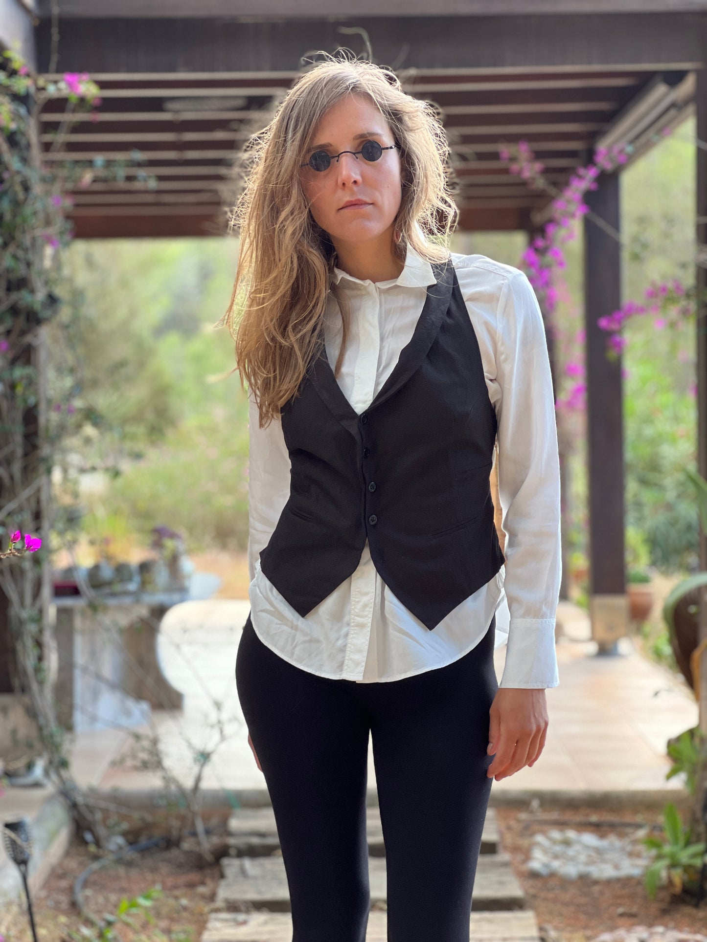 Keiko — Black Cotton Open-Back Corset  Elegant Vest Minimal