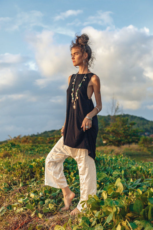 RAN Black Cocktail Tunic Dress Women Sexy Tribal Minimal Dress Black Tunic Sleeveless Goddess Dress Backless Maxi Tunic Tank