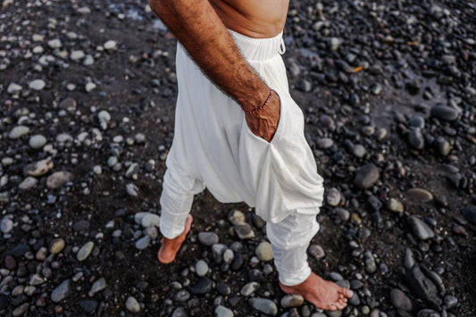 KOICHI Cotton Drop Crotch Pants, Men Yoga Harem Pants with Pockets, Burning Man Clothing, Baggy Wide Leg Pants Men, Dance Wrap Pants Yoga Outfit