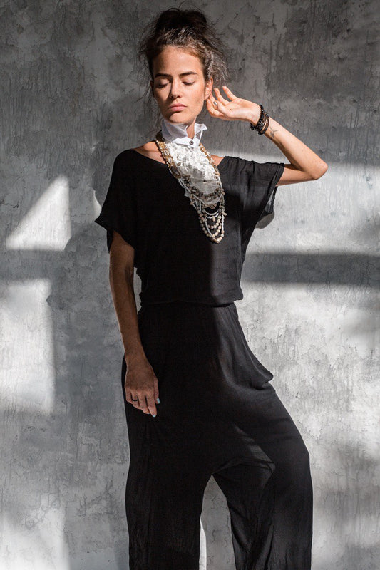 ERI Loose Black Jumpsuit Woman overalls Drop Crotch Pants Harem Jumpsuit With Pockets Unique Clothes Casual Jampsuit Woman Oversized Romper