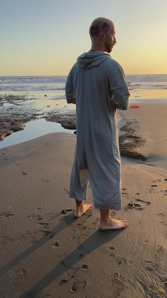 Cotton Summer Jumpsuit for Men RIKU, Lightweight Overall,Cropped Pants, Hooded, Minimalist Burning Man Style